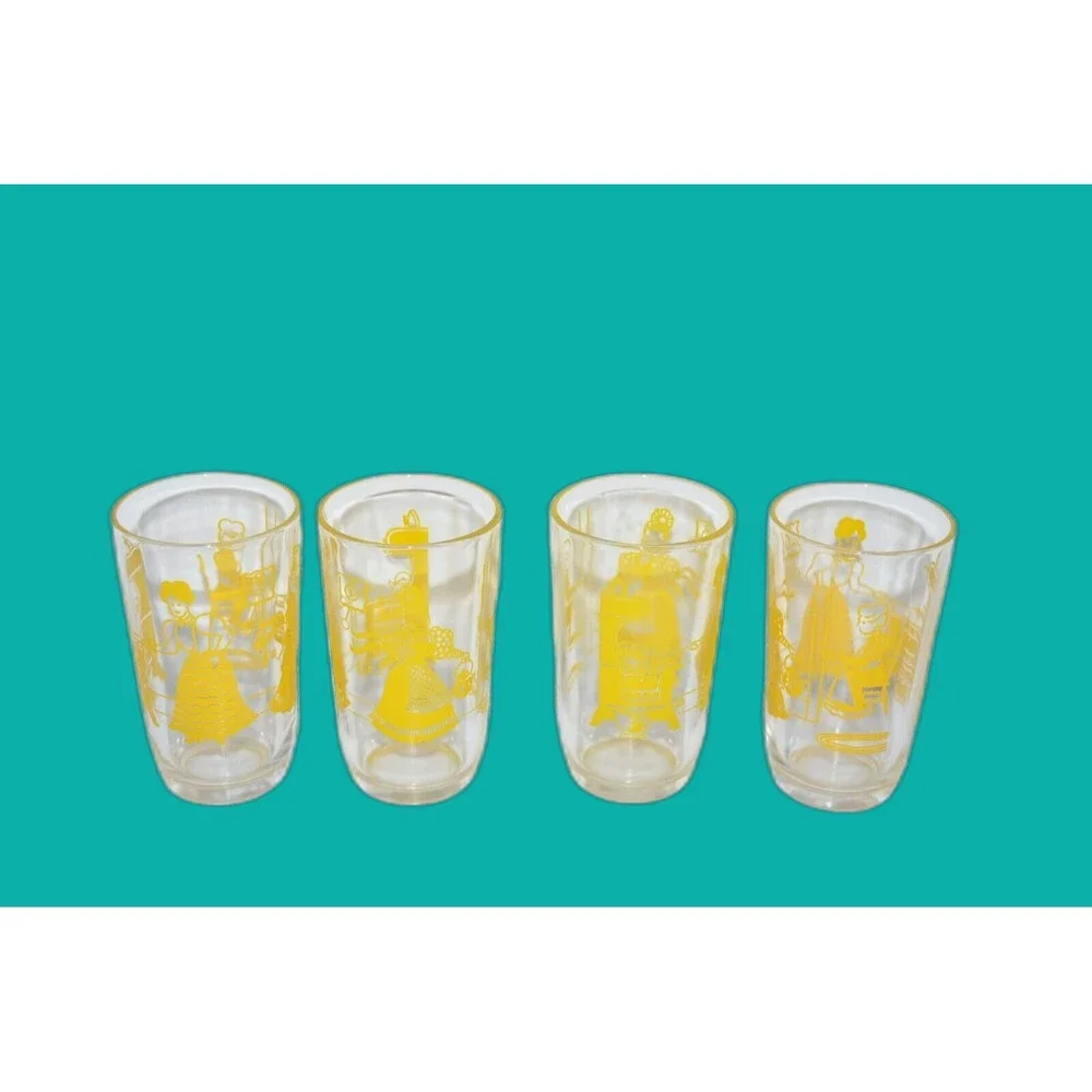 Vtg Swanky‎ Swig Glasses Yellow Bustling Betty Kraft Cheese Spread Hazel Atlas